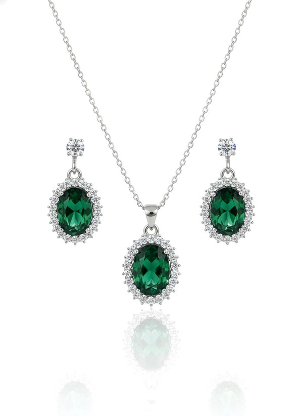 Green Diamond Silver Jewelry Set