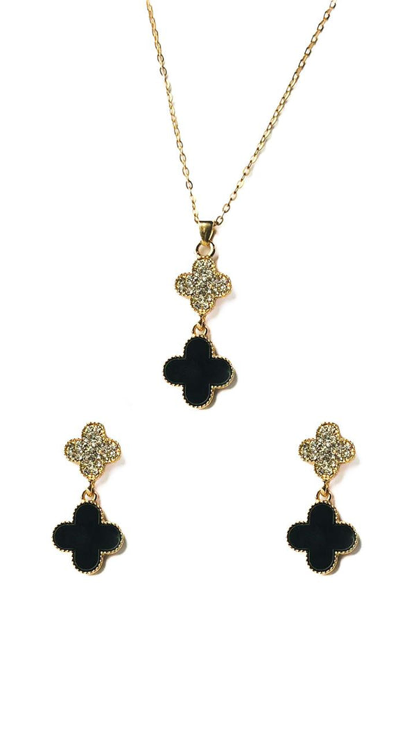 Unique four leaf clover necklace with earrings